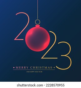 Best Wishes - Golden and Dark Red Merry Christmas and Happy New Year Greeting Card or Background, Creative Line-art, Vector Design Template - 2023