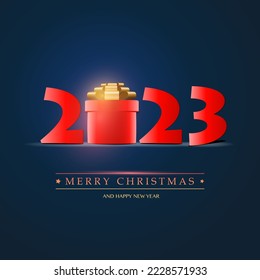 Best Wishes - Golden and Dark Red Merry Christmas and Happy New Year Greeting Card, Creative Vector Design Template - 2023