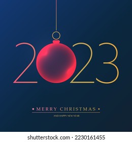 Best Wishes - Golden and Dark Red Merry Christmas and Happy New Year Greeting Card or Background, Creative Line-art, Vector Design Template - 2023