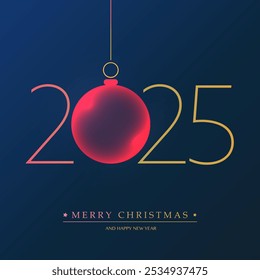 Best Wishes - Golden and Dark Red Merry Christmas and Happy New Year Greeting Card or Background, Creative Line-art, Vector Design Template - 2025