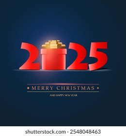 Best Wishes - Golden and Dark Red Merry Christmas and Happy New Year Greeting Card, Creative Vector Design Template - 2025