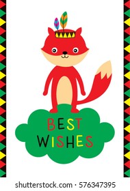 best wishes greeting card with fox graphic vector