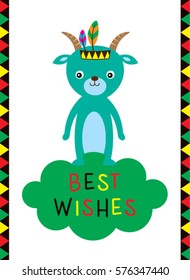 best wishes greeting card with goat graphic vector