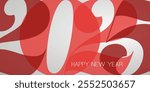 Best Wishes - Grey and Red Retro Style Happy New Year Greeting Card or Background, Creative Design Template with Big Numerals - 2025