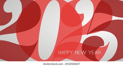 Best Wishes - Grey and Red Retro Style Happy New Year Greeting Card or Background, Creative Design Template with Big Numerals - 2025