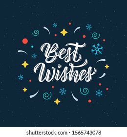 Best wishes hand written brush lettering inscription in white ink. Trendy calligraphic quote, art print for posters , greeting cards design. Vector illustration