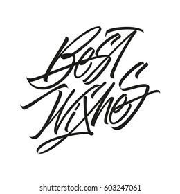 Best wishes handwritten inscription. Hand drawn lettering. White lettering on a black background.Illustration for greeting card or wedding invitation