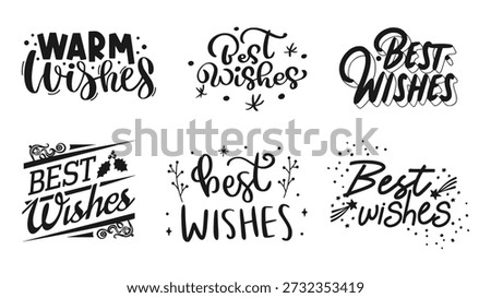 Best Wishes icon set in vector silhouette style showing decorative typography for EPS greeting, festive, and celebration templates.