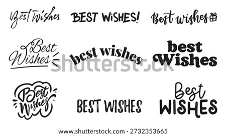 Best Wishes icon set in vector silhouette style showing decorative typography for EPS greeting, festive, and celebration templates.