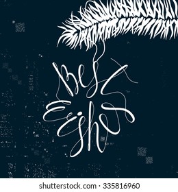 Best Wishes. Ink hand lettering, isolated on night city lights background. Christmas & New Year Typographical Backdrop. Postcard, poster, textile & T-shirt design. Vintage Vector illustration. 