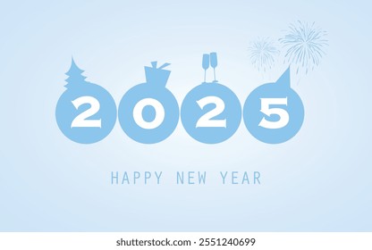 Best Wishes - Light Blue and White Modern Style Simple Minimal Happy New Year Greeting Card or Cover Background Design Template - 2025