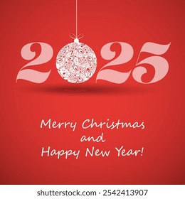 Best Wishes, Merry Christmas and Happy New Year Greeting Card, Creative Design, Vector Template for Year 2025