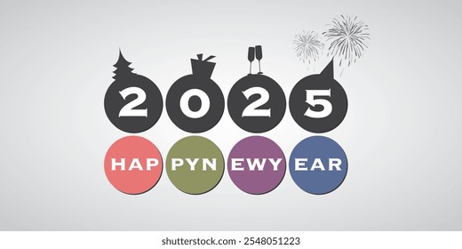 Best Wishes - Modern Style Simple Minimal Wide Scale Happy New Year Card or Cover Background Template for Year 2025 - Round Typography Concept Telling the Progress of Traditional Winter Holiday Events