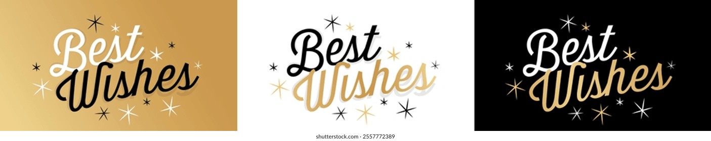 Best wishes on gold, white and black background