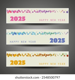 Best Wishes - Set of Three Colorful New Year's Header, Banner for Web Design, Web Template - Illustration in Freely Scalable and Editable Vector Format -2025