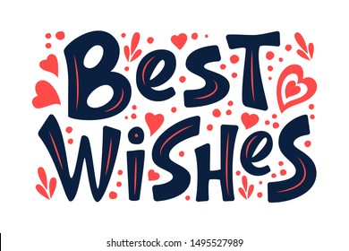 Best Wishes sign. Vector colorful logo. Hand drawn modern lettering isolated on white background. For holiday design, postcard, party invitation, banner, poster. Greeting label template