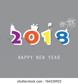 Best Wishes - Simple Colorful New Year Card, Cover or Background Design Template With Christmas Tree, Gift Box, Drinking Glasses And Fireworks - 2018