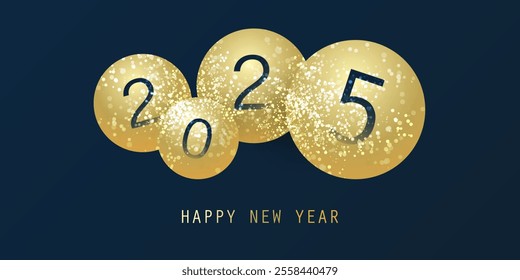 Best Wishes - Simple Dark Blue and Golden Modern Style Happy New Year Greeting Card, Cover or Background, Creative Design, Vector  Template - 2025