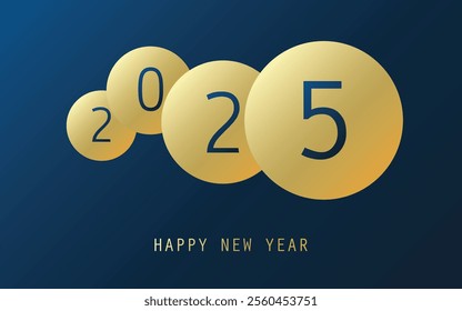 Best Wishes - Simple Dark Blue and Golden New Year Card, Cover or Background, Vector Design Template with Numerals - 2025