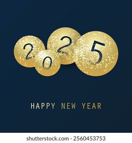 Best Wishes - Simple Dark Blue and Golden Modern Style Happy New Year Greeting Card, Cover or Background, Creative Design, Vector  Template - 2025