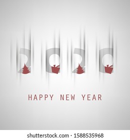 Best Wishes - Simple Grey and Red New Year Card, Cover or Background Design Template With Christmas Tree, Gift Box, Drinking Glasses And Fireworks - 2020