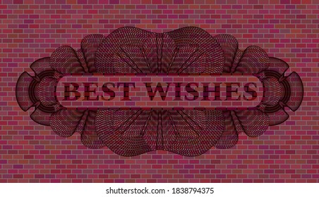 Best wishes text inside Currency red brick stone wall realistic badge. Tiles handsome background. Vector illustration. 