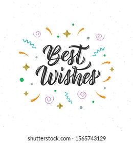 Best wishes. Trendy calligraphy quote, art print for posters and greeting cards design with decorative elements. Calligraphic quote in black ink. Vector illustration