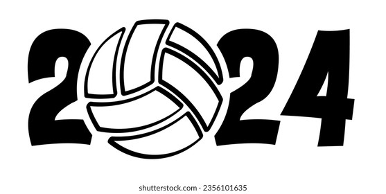 Best wishes, we wish you a happy New Year 2024 and beach volleyball. Vector, Volley ball line. Midnight slogan or quote. Xmas, hristmas and New year greeting card. New Year's at midnight.