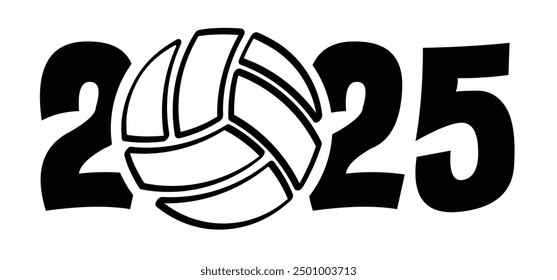 Best wishes, we wish you a happy New Year 2025 and beach volleyball. Vector, Volley ball line. Midnight slogan or quote. Xmas, hristmas and New year greeting card. New Year's at midnight.