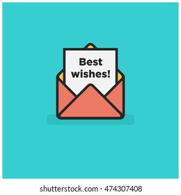 'Best Wishes' Written Inside An Envelope Letter (Line Icon in Flat Style Vector Illustration Design)