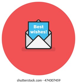 'Best Wishes' Written Inside An Envelope Letter (Line Icon in Flat Style Vector Illustration Design)