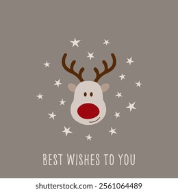 Best wishes to you. Card with a cute reindeer and star background.