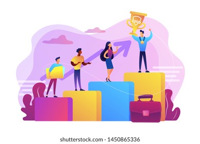 Best worker, specialist. Event sponsorship. Employee victory. Branded competition, marketing competitive event, contests organized by brand concept. Bright vibrant violet vector isolated illustration