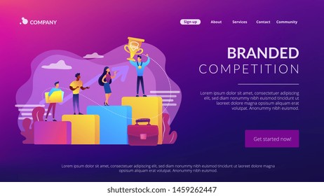 Best worker, specialist. Event sponsorship. Employee victory. Branded competition, marketing competitive event, contests organized by brand concept. Website homepage landing web page template.