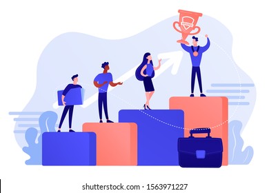 Best Worker, Specialist. Event Sponsorship. Employee Victory. Branded Competition, Marketing Competitive Event, Contests Organized By Brand Concept. Pink Coral Blue Vector Isolated Illustration