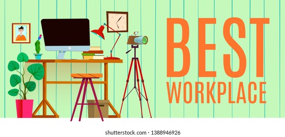 Best workplace horizontal. Cartoon style illustration.
