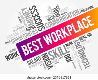 Best Workplace - an organization or company that is recognized for providing an exceptional work environment for its employees, word cloud text concept background