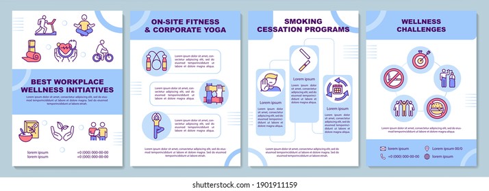 Best Workplace Wellness Initiatives Brochure Template. Health Programs. Flyer, Booklet, Leaflet Print, Cover Design With Linear Icons. Vector Layouts For Magazines, Annual Reports, Advertising Posters