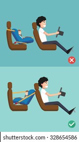 Best and worst for baby safety seat placing it in the car. vector illustration.