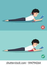 Best and worst positions with healthy pillow for read a book illustration, vector