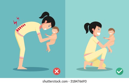 Best and worst positions for holding little baby illustration, vector