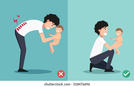 Best and worst positions for holding little baby illustration, vector