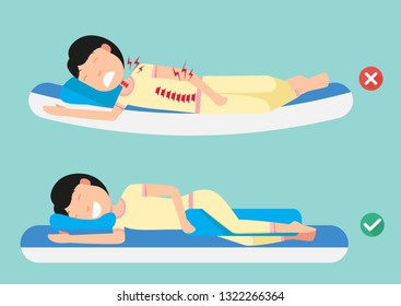 Best and worst positions for sleeping, illustration, vector