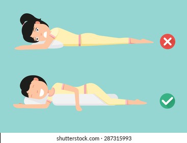 Best and worst positions for sleeping, illustration, vector svg