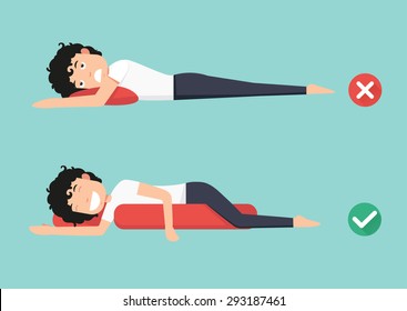 Best and worst positions for sleeping, illustration, vector