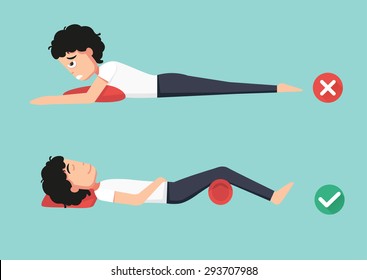 Best and worst positions for sleeping, illustration, vector