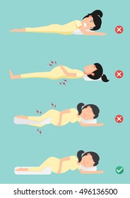 Best and worst positions for sleeping pregnant women, illustration, vector svg