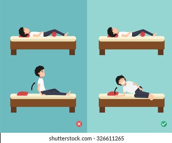 Best and worst positions for wake up, illustration, vector