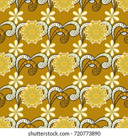 Best for wrapping paper. Spring tender design for natural cosmetics, perfume, florist shop. Vector seamless pattern with yellow, neutral and beige tulip flowers. Wedding background.