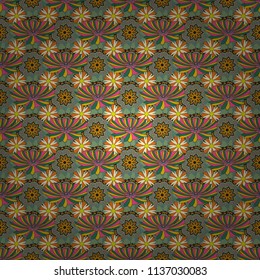 Best for wrapping paper. Vector seamless pattern with abstract green, orange and gray flowers. Background floral design for wedding, engagement, cosmetics, perfume, beauty products.